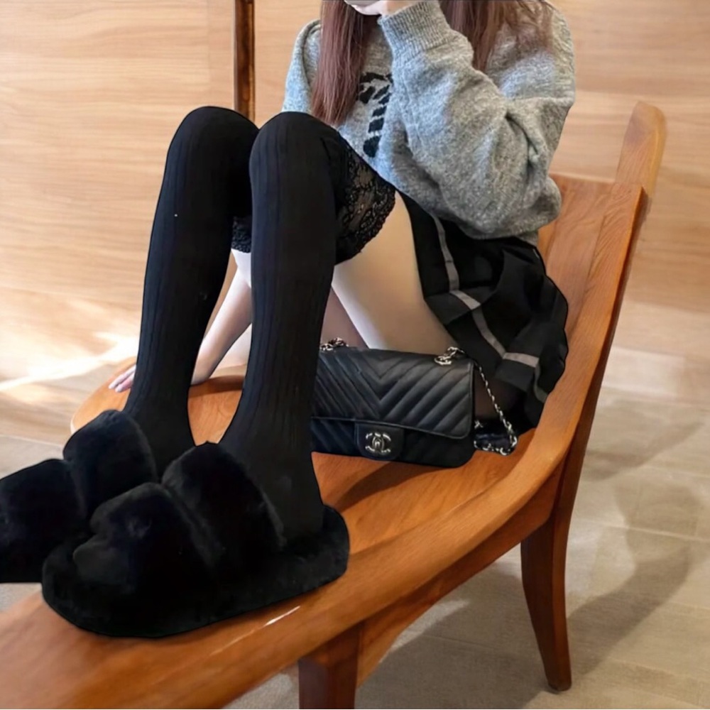 Cozy Black Lace Knee High Socks Soft Warm Over the Knee‎ Long Sleeve Stockings